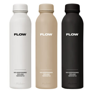 FLOW 水壺（500ml 水瓶）Trinity Set 三色組合：竹原色、珍珠白與碳黑，象徵風格、永續與平衡。