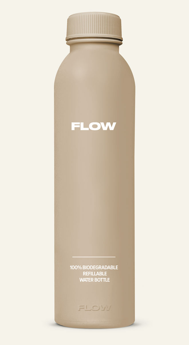 自然色 FLOW® 可分解水壺瓶身封閉視角，展現溫潤質感與永續設計。