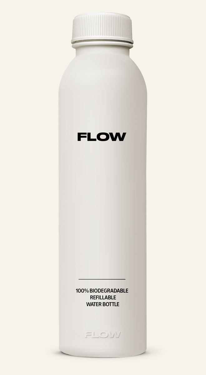 白色 FLOW® 環保水壺瓶身封閉視角，極簡風格與永續精神兼具。