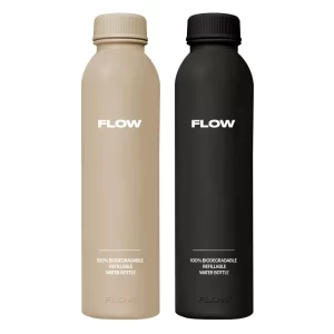 FLOW 水壺（500ml 水瓶）碳黑 和 竹原色 2-Pack 組合，展現極簡與專業風格。